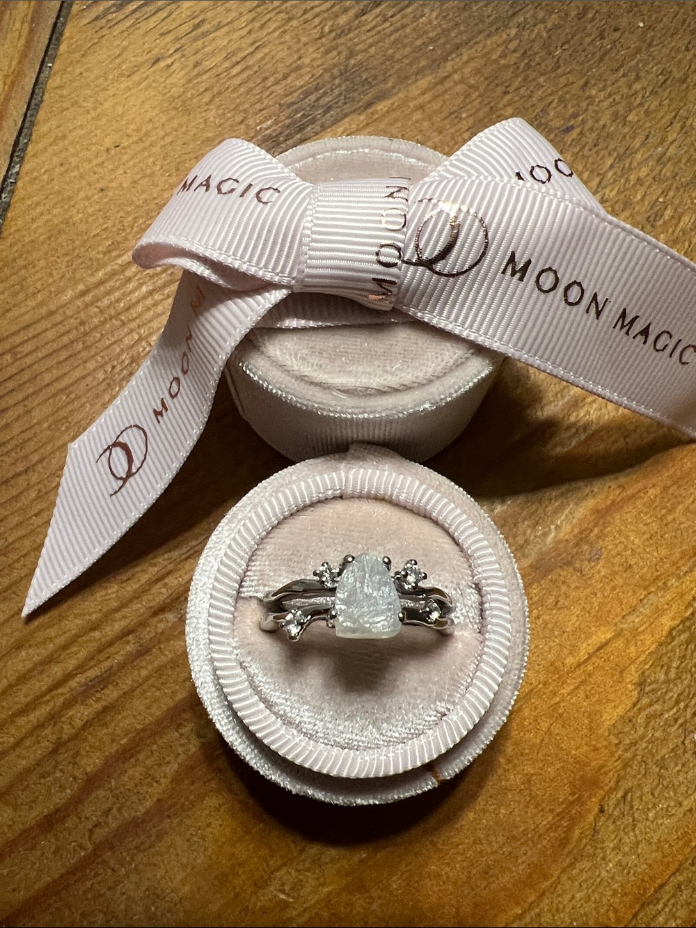 Moon Magic Pear Cut moonstone Ring in Silver Tone size 8